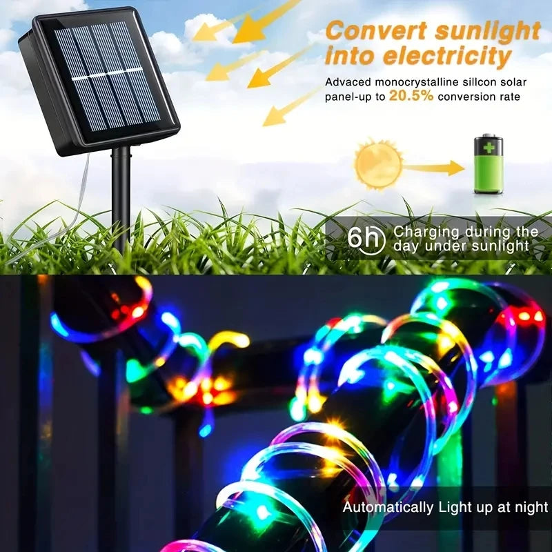 Mangueira tubo de led colorido solar ao ar livre à prova d'água IP65 para decoração de Natal, festa de casamento...de jardim