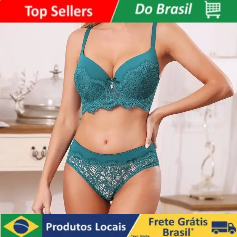 Conjunto de lingerie Plus Side com renda de aro e calcinha Bojo Thong