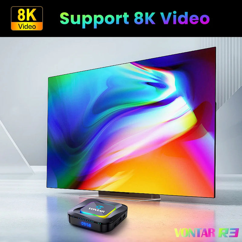 TV Box Android 13 VONTAR R3 RGB  Rockchip RK3528 Support 8K Video BT5.0 Wifi6 Support Google Voice Input Media Player Set Top Box Com pacote incluso(Canais Ilimitados + Jogos + filmes e séries))