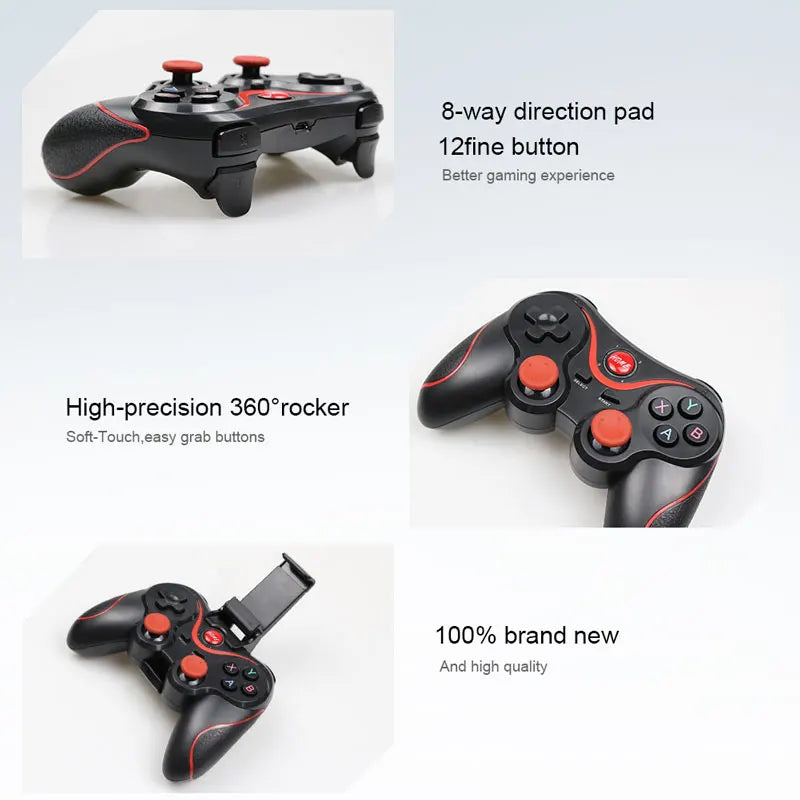 Contole gamer T3 X3 Wireless Joystick Gamepad PC Game Controller Suporte Bluetooth BT3.0 Joystick para Celular Tablet TV Box Holder