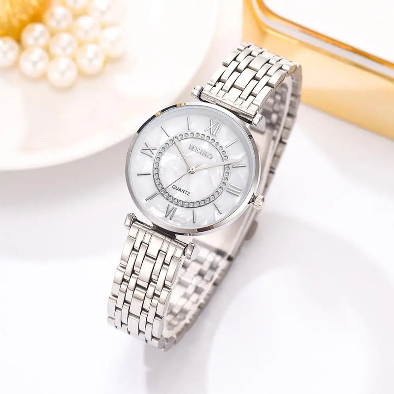 Relógios de pulso feminino luxo cristal, pulseira de aço com qualidade superior montre femme relogio