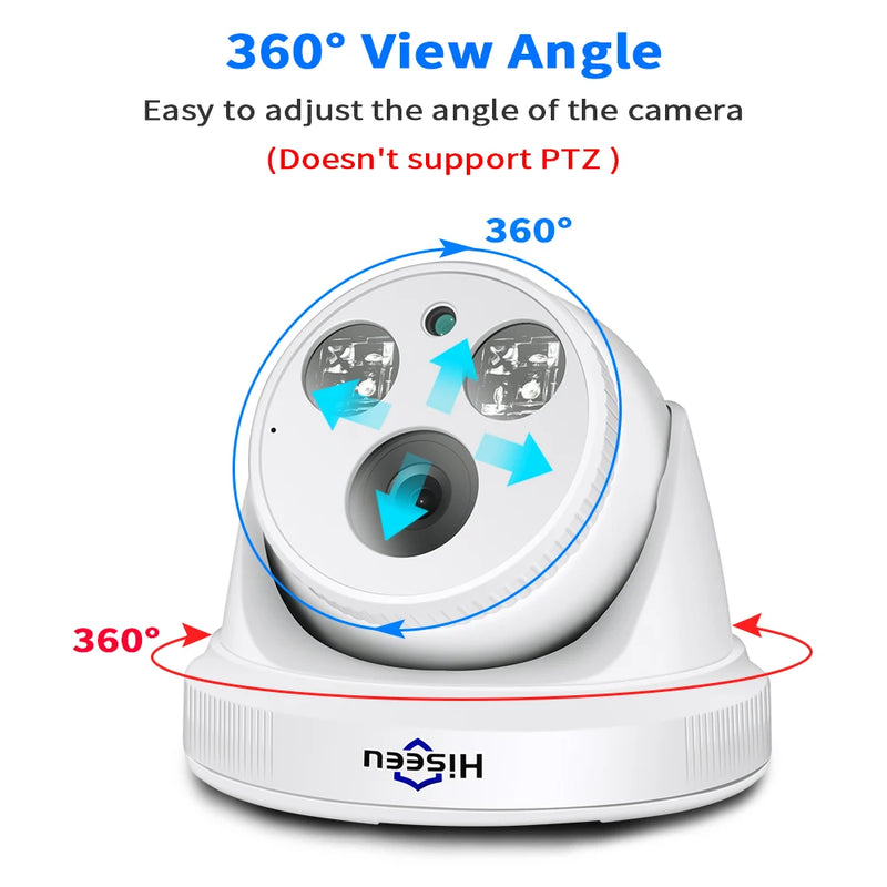 Câmera de vigilância de segurança com sensor de movimento H.265+ Dome CCTV ONVIF Gravação de áudio Detecção de movimento Interior Casa Telhado Hiseeu 5MP 3MP POE IP