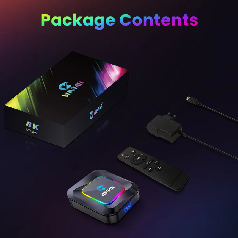 TV Box Android 13 VONTAR R3 RGB  Rockchip RK3528 Support 8K Video BT5.0 Wifi6 Support Google Voice Input Media Player Set Top Box Com pacote incluso(Canais Ilimitados + Jogos + filmes e séries))