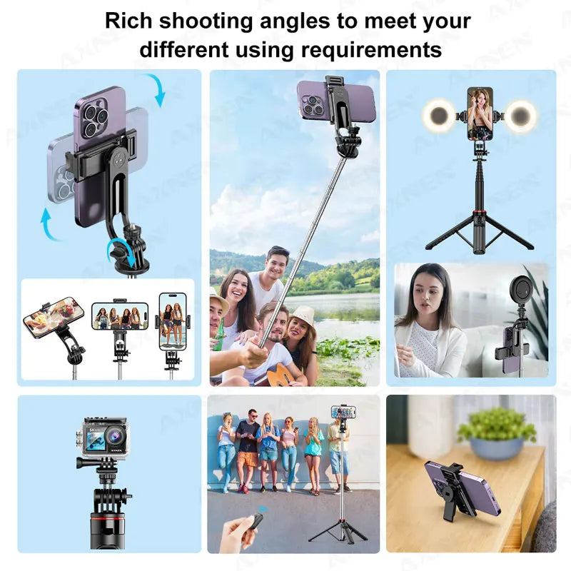 Tripé multifuncional selfie, dobrável para celular AXNEN C12/C13 Tipods para câmera de ação Gopro, suporte de 1325 mm com controle remoto Bluetooth sem fio para ao vivo