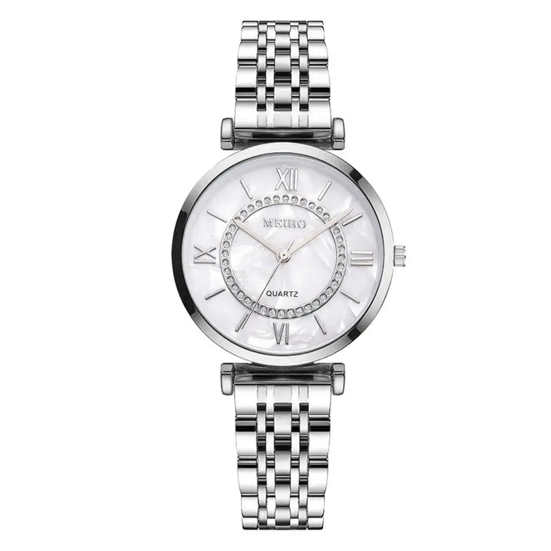 Relógios de pulso feminino luxo cristal, pulseira de aço com qualidade superior montre femme relogio